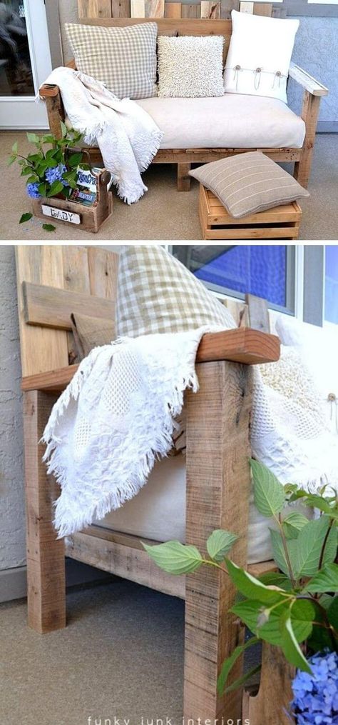 15+ Simple DIY Outdoor Bench Plans & Ideas For Your Garden 24 Diy Porch Bench, Porch Bench Diy, Diy Front Porch Bench, Pallet Furniture Sofa, Comfortable Outdoor Furniture, Porch Bench, Outdoor Garden Bench, Diy Bench Outdoor, Outdoor Wood Furniture