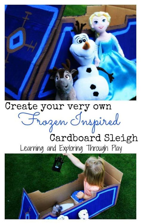 Learning and Exploring Through Play: Frozen Cardboard Sleigh Craft Cardboard Sleigh, Sleigh Craft, Frozen Halloween, Film Frozen, Nanny Life, Kids Outdoor Play, Door Decorating, Christmas Play, Frozen Inspired