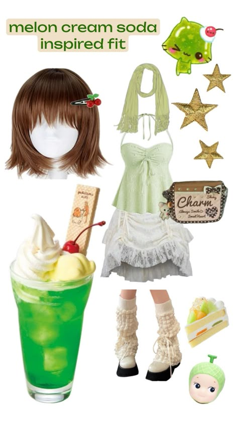 Melon Cream Soda, Twee Fashion, Cake Fashion, Soda Float, Crk Oc, Cutecore Clothes, Melon Soda, Soda Floats, Japan Vibes