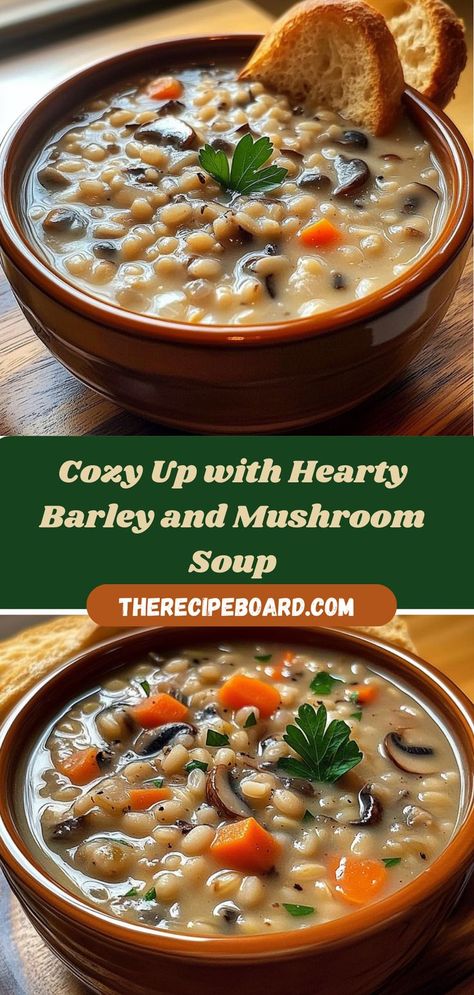 Embrace the warmth of a comforting bowl of Barley and Mushroom Soup that’s perfect for chilly evenings. This easy recipe combines hearty pearl barley with earthy mushrooms, aromatic garlic, and vibrant vegetables in a rich vegetable broth. Nutrient-packed and vegetarian-friendly, this soup not only warms your soul but is also versatile enough to be a part of your meal prep routine. Get ready to impress your family or guests with this delightful dish that’s bursting with flavor and goodness! Pearl Barley, Vegetable Broth, Mushroom Soup, Barley, Broth, Easy Recipe, Your Soul, Meal Prep, Garlic