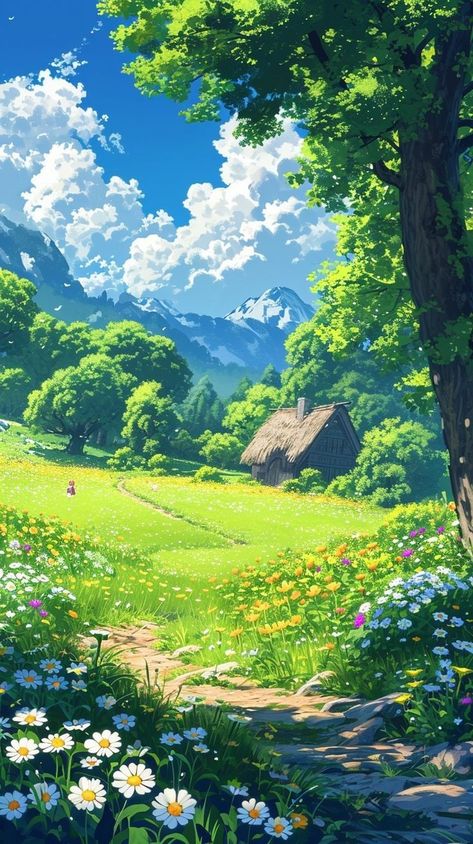 Nature Landscape Art, 숲 사진, Anime Landscape, Dreamy Landscapes, Pretty Landscapes, Art House, Beautiful Locations Nature, Cool Wallpapers Art, House Wall