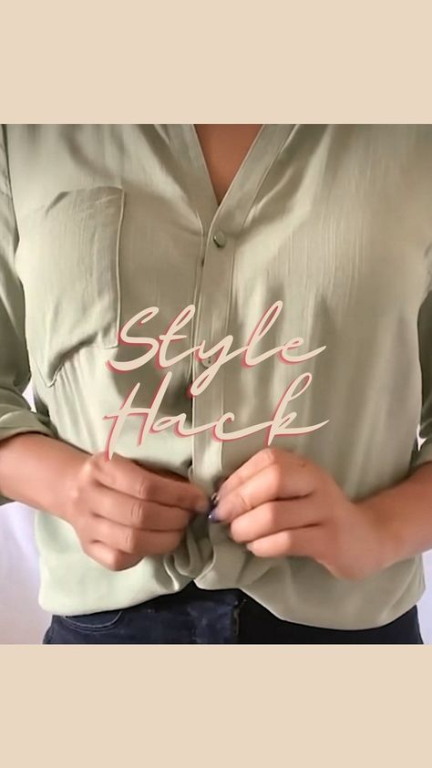 Another hack for you to achieve a tucked in look while wearing a button down top. Little tips like this make all the difference when… | Instagram How To Tuck Button Down Shirt, Half Tucked Shirt, Tie Shirt Knot, How To Tie A Shirt Knot, How To Tie A Shirt, Tie A Shirt, Woman Hacks, Classic Fashion Looks, Shirt Knot