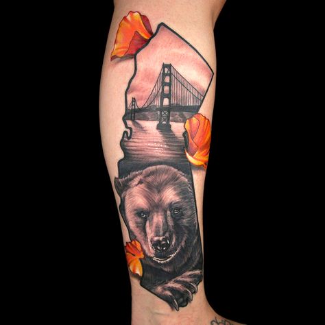 California Tattoo by Raul Ugarte California State Tattoos, California Tattoos, State Tattoos, California Tattoo, Ink Master, Ink Ideas, California State, Skull Tattoo, Portrait Tattoo