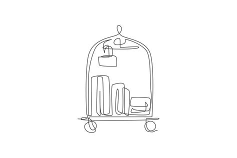 Hotel Sketch, Hotel Illustration, Hotel Room Service, Stick Drawings, Single Line Drawing, Luggage Trolley, Senior Trip, Continuous Line Drawing, Hotel Branding