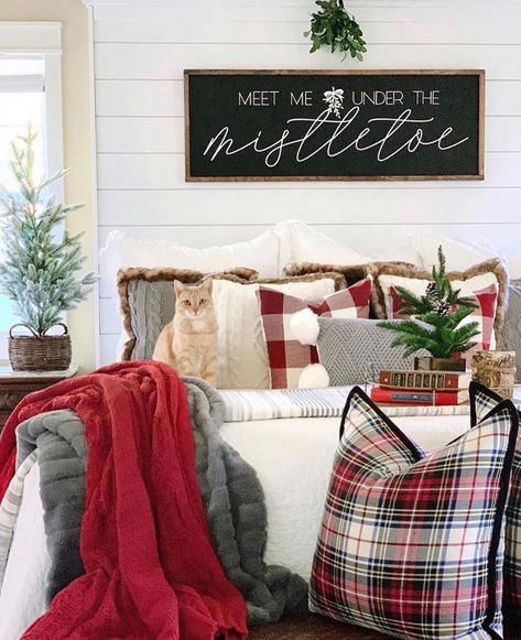 Mistletoe Sign, Festive Bedding, Farmhouse Wood Signs, Meet Me Under The Mistletoe, Winter Bedroom, Farmhouse Wood Sign, Home Stretch, Christmas Decorations Bedroom, Better Homes And Garden