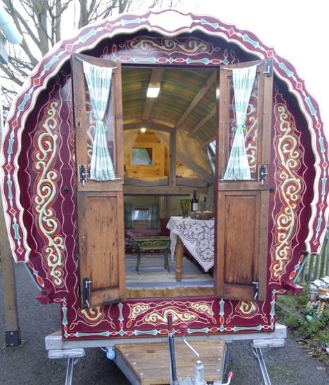 I definitely would rather have a gypsy caravan out back, than a fort or traditional playhouse for the kids to play in. Bowtop Wagon, Caravan Home, Horse Drawn Carriage, Airstream Interior, Handmade Charlotte, Bristol Uk, Deco Boheme, Vintage Trailers, Horse Drawn