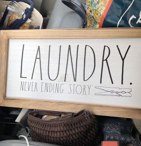 Rae Dunn New Releases on Instagram: “(NMP) New LAUNDRY (never ending story) sign now circulating at HomeGoods, retail $12.99. Found in CA. • Thank you @tinabeanna for the pic!…” Laundy Room, Never Ending Story, Ending Story, Rae Dunn Collection, Laundry Signs, Laundry Room Makeover, Room Remodeling, Laundry Room Decor, Ranch Style