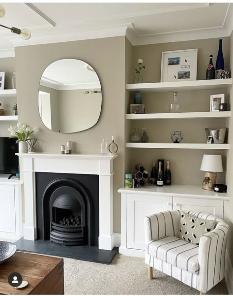 Edwardian Living Room, 1930s Living Room, Alcove Ideas Living Room, Living Room Cupboards, Log Burner Living Room, Lounge Room Styling, Snug Room, Kentish Town, Victorian Living Room