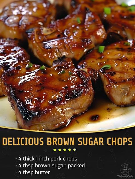 Easy and tasty recipes | Delicious Brown Sugar Chops | Facebook Turkey Chops Recipe, Broil Recipes, Turkey Chops, Brown Sugar Pork Chops, London Broil Recipes, Comfort Meals, Ww Meals, Brown Sugar Recipes, Pork Chop Recipes Baked