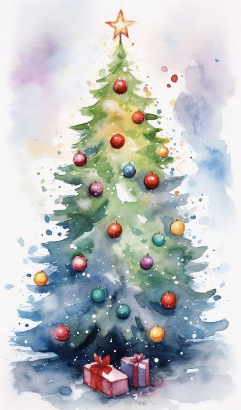 Watercolor Christmas Cards Diy, Winter Wallpapers, Painted Christmas Cards, Christmas Canvas Art, Watercolor Christmas Tree, Watercolor Winter, Christmas Card Art, Christmas Tree Painting, Watercolor Christmas Cards