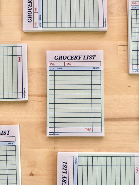 Errands to run? Slip one of these Guest Check Grocery List Notepads into your bag. Each notepad contains 50 sheets of charming paper for your shopping lists, with columns for quantities and prices. Glue bound at the top for easy ripping. Dimensions: 4" x 6" Grocery List Design, Homemade Notepads, Things I Want To Buy List, Easy Grocery List, To Do List Design, Fun Stationary, Notepad Design, Trendy Stationery, Budget Gifts