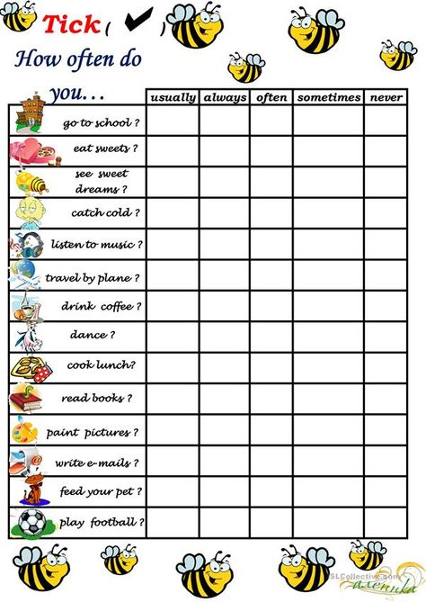 How Often Do You...? - English ESL Worksheets for distance learning and physical classrooms Kindergarten Hacks, English Exercises, English Games, English Worksheets For Kids, Kids English, English Course, English Activities, Esl Teaching, Teaching Jobs