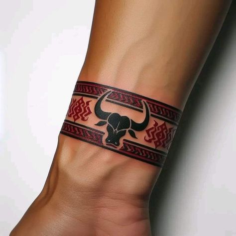 Bands Tattoo, Geometric Tattoo Hand, X Tattoos, Wrist Band Tattoo, Bull Tattoo, Taurus Tattoo, Forearm Band Tattoos, Armband Tattoos, Bull Tattoos