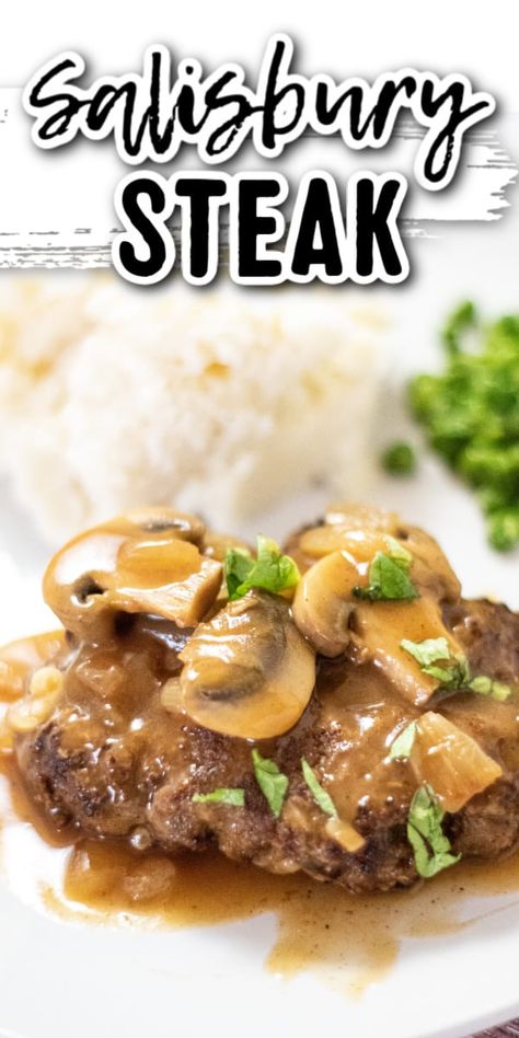 This quick and easy dinner recipe is perfect for any night! These Salisbury Steaks are tender beef patties, full of flavor and smothered with homemade mushroom gravy! Salisbury Steaks, Homemade Salisbury Steak, Easy Salisbury Steak, Salisbury Steak Recipes, Beef Patties, Homemade Gravy, Easy Dinner Recipe, Mushroom Gravy, Salisbury Steak