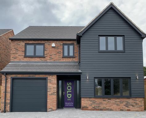 British House Exterior, 1930s House Exterior Uk, House Exterior Cladding, Cladding Exterior, Red Brick House Exterior, Black Cladding, Exterior House Renovation, British House, Exterior House Remodel