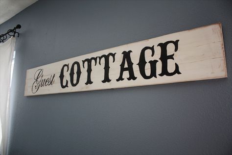 this is such a great font Cottage Signs Wooden, Guest Room Sign, Cabin Renovation, Distressed Signs, Printed Letters, Cottage Signs, Lake Cabin, Bedroom Crafts, Cottage Life