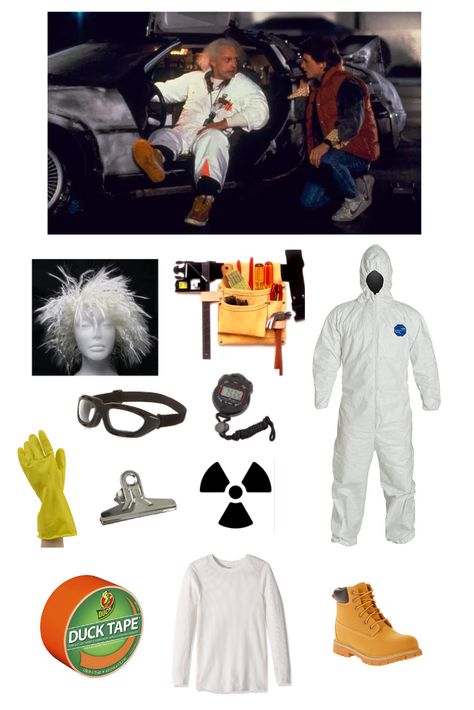 We have found everything you need to easily recreate this DIY Back to the Future Doc Brown Halloween Costume. Doc From Back To The Future Costume, Doc Brown Costume Diy, New York Themed Halloween Costumes, Diy Back To The Future Costume, Doc Back To The Future Costume, Doc And Marty Mcfly Costume, Doc Brown Back To The Future, Back To The Future Costume Family, Marty Mcfly Halloween Costume