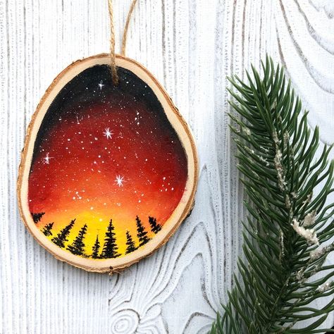 *This ornament is a “one off” which means once it’s sold, it’s gone!  These one of a kind Christmas ornaments make the best gifts for friends and family! Hand-painted wood slice ornaments are the perfect rustic addition to your Christmas decor! Red Night Sky, Best Gifts For Friends, Wood Slice Ornaments, Wiccan Decor, Rustic Christmas Ornaments, Painted Ornament, Wood Slice Crafts, Wood Slice Art, Cactus Desert