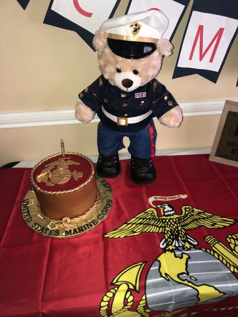 Marines Welcome Home Party, Marine Corps Decorations Party, Welcome Home Party For Military, Welcome Home Marine Party, Marine Welcome Home Party, Boot Camp Graduation Party, Welcome Home Marine, Marine Birthday, Graduation Basket