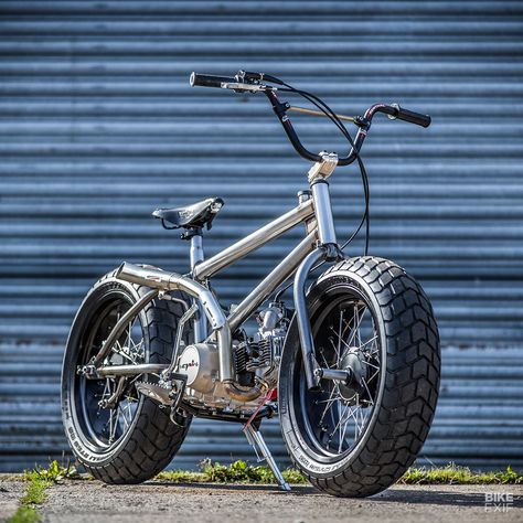 Just revealed: our Top 10 Custom Motorcycles of 2019! Here's one of the winners, a wild BMX framer from Down & Out Motorcycles. Bmx Motor, Paul Mckenna, Bike Fixie, Bmx Frames, Motorised Bike, Мотоциклы Cafe Racers, Honda Cub, Vespa Scooter, Bike Exif