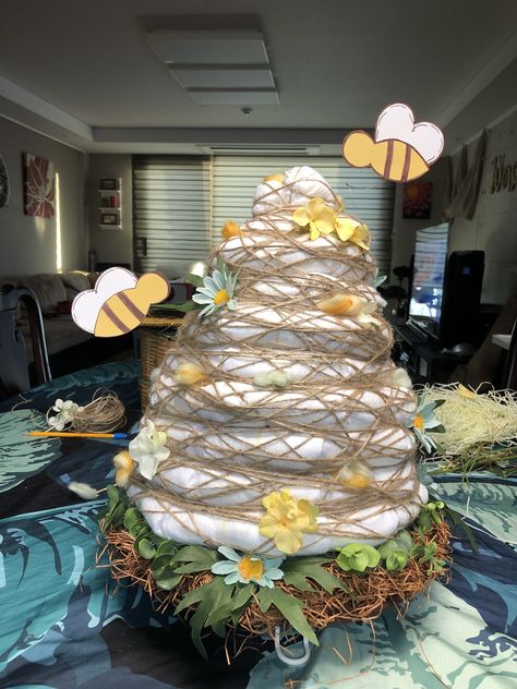 Winnie The Pooh Bee Hive, Bee Hive Diaper Cake, Winnie The Pooh Bee, Bee Hive, Baby Shower Parties, Diaper Cake, Winnie The Pooh, Bee, Baby Shower