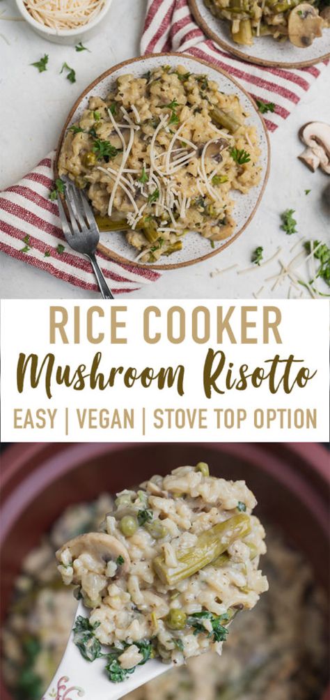 A quick and easy mushroom risotto that can be made in minutes in a rice cooker! Rice Cooker Fried Rice, Rice Cooker Pasta, Back To School Lunches, Vegan Risotto, Rice On The Stove, Rice Cooker Recipes, Vegan Rice, Risotto Rice, Mushroom Risotto