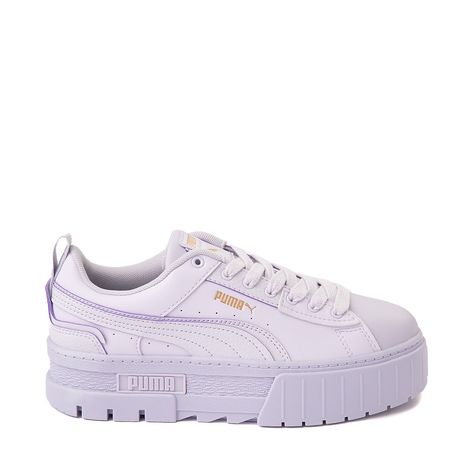 Womens PUMA Mayze UT Platform Athletic Shoe - Spring Lavender Monochrome | Journeys Purple Platform Sneakers, Puma Shoes For Women, Womens New Balance, Womens Puma, Modern Street Style, Purple Sneakers, Monochrome Fashion, Cream Shoes, Puma Platform