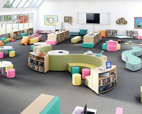 School Furniture Design, Country Ideas, Kindergarten Design, Youth Center, School Plan, Collaboration Space, Library Ideas, Classroom Design, School Furniture