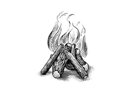 Fire Pen Drawing, Camp Fire Sketch, Fire Pit Tattoo, Bonfire Sketch, Fire Line Drawing, Fire Illustration Art, Fireplace Tattoo, House On Fire Drawing, Camp Fire Art