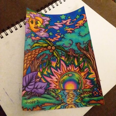 Trippy Paint Marker Art, Trippy Colored Pencil Art, Trippy Drawings Colorful, Prismacolor Art Ideas, Watercolor Trippy, Trippy Landscape Art, Trippy Draw, Cool Drawings Trippy, Trippy Landscape