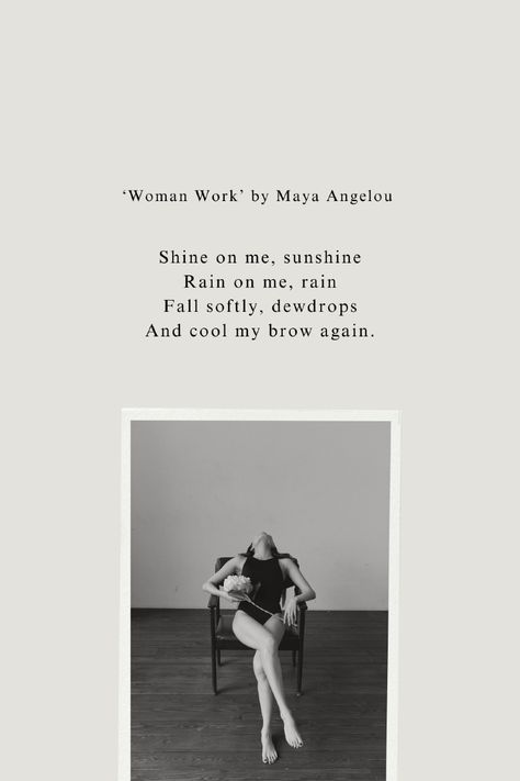 'Woman Work' by Maya Angelou is a powerful poem that celebrates the strength, resilience, and multifaceted roles of women. The poem acknowledges the demanding and often undervalued work that women do every day, highlighting their unwavering determination and capability.  Read our full analysis to find out how Angelou’s words might change our thoughts about women's work.✨  #MayaAngelou #WomanWork #DailyHeroes #PoetryOfStrength #EmpowerWomen  #PoetryCommunity #AngelouPoems #DailyPoems #Poetry Woman Poetry, Poems About Strength, Poems About Girls, Maya Angelou Poems, Poem Analysis, Poetry Analysis, S Words, Women Poetry, Poet Quotes