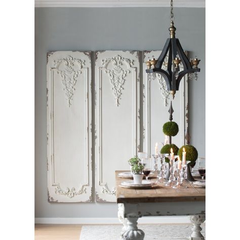 French Country Wall Decor, Statement Decor, White Dining Table, Decor Steals, Panels Wall, A&b Home, Candle Style Chandelier, Panel Wall Art, French Farmhouse