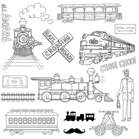 Train Doodle, Train Tattoo, Train Template, Travel Doodles, Train Drawing, Train Illustration, Vintage Trains, Hand Doodles, Train Theme