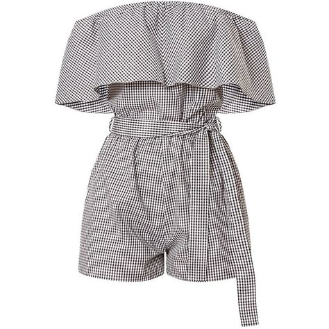 Aliyah Gingham Bardot Playsuit (715 MXN) ❤ liked on Polyvore featuring jumpsuits, rompers, white romper, playsuit romper and white rompers Jumpsuit Dresses, Jumpsuit White, Suit White, Jumpsuit Elegant, Romper Jumpsuit, Steampunk Clothing, Jumpsuits And Romper, White Romper, Playsuit Romper