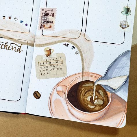 Cozy Bujo Theme, Unique Bujo Page Ideas, Coffee Scrapbook Ideas, Coffee Bullet Journal, Journal 2024, Book Reading Journal, Bullet Journal Paper, Bullet Journal Hacks, Bulletin Journal Ideas