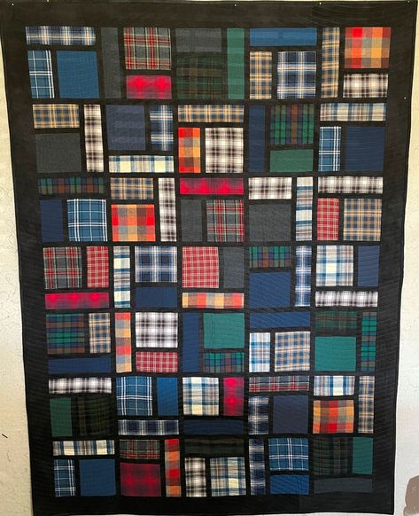 Custom Man's Flannel Shirt Quilt - Etsy Memory Quilt From Plaid Shirts, Memorial Shirt Quilt, Flannel Shirt Memory Quilt, Quilts Using Plaid Fabric, Men’s Dress Shirt Quilt, Quilts For Men Patterns Guys, Men’s Shirt Quilt, Memorial Quilts From Clothes Men, Quilts Made From Mens Shirts