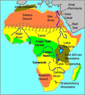 This map describes the physical features of Africa. It shows the different land regions you can find in Africa, like the Sahara or the Tropical Rain forest. North America Geography, Map Of South America, Teaching 6th Grade, Map Of Africa, Bed Workout, Physical Map, Homeschool Geography, African Map, Geography Map