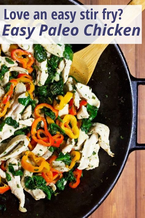 Delicious and easy stir-fry paleo chicken with baby spinach and mini sweet peppers is ready in a snap. #chickendinnerideas #recipe Mini Sweet Pepper Recipes Chicken, Spinach And Peppers, Bake Shrimp, Mini Peppers Recipes, Easy Paleo Chicken, Sweet Pepper Recipes, Mini Peppers, Macros Diet, Mini Sweet Peppers