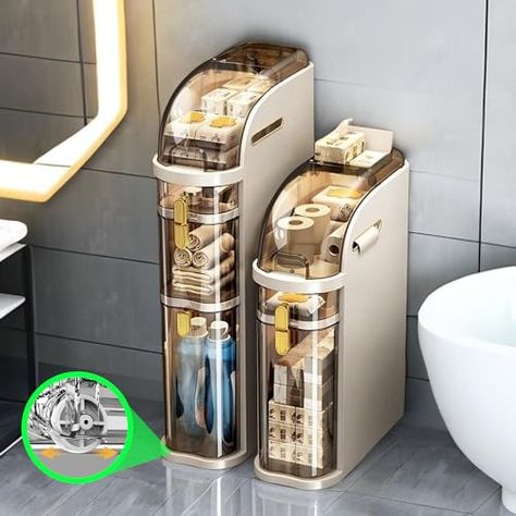 3-Tiers Slim 𝐁𝐚𝐭𝐡𝐫𝐨𝐨𝐦 𝐒𝐭𝐨𝐫𝐚𝐠𝐞 𝐂𝐚𝐛𝐢𝐧𝐞𝐭, Narrow Bathroom storage, Plastic Waterproof Bathroom Storage Organizer for Small Spaces Minimalist Bathroom Furniture, Narrow Bathroom Storage, Slim Bathroom Storage Cabinet, Slim Bathroom Storage, Organiser Cucina, Freestanding Cabinet, Kitchen Organizer Rack, Rack Shelves, Narrow Storage Cabinet