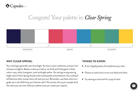 Cladwell capsule wardrobe Clear Spring Clear Spring Capsule Wardrobe, Bright Spring Capsule, Bright Spring Capsule Wardrobe, Clear Spring Palette, Colour Energy, Wardrobe Color Guide, Polyvore Spring, True Spring Colors, Style Theory