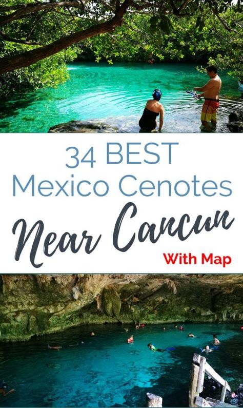 Cenotes Cancun & Best Cenotes Riviera Maya which are easy to reach from Cancun, Tulum, Playa Del Carmen, Puerto Morelos and Bacalar - we include a free cenote map. Stunning cenotes near Tulum, like the underwater cave cenote Dos Ojos. And cenotes near Playa Del Carmen like cenote Azul. Cenotes Cancun, Tulum Cenotes, Cenotes Yucatan, Cenotes Mexico, Cenotes Tulum, Cancun Mexico Travel, Central America Destinations, America Trip, Cancun Tulum