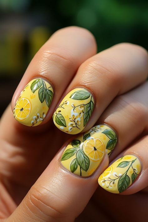 Citrus Nails, Nails Lemon, Neon Yellow Nails, Lemon Nails, Lemon Theme, Yellow Nail Art, Yellow Nails Design, Nail Art Stripes, Citrus Twist