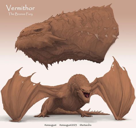 VERMITHOR! The bronce fury! Seventh day of Smaugust. Vermithor was a powerful old male dragon, the coloration of his scales were bronze and… | Instagram The Dance Of Dragons, Got Dragon, Dance Of Dragons, Tiamat Dragon, Old Dragon, Game Of Thrones Artwork, Monster Hunter Art, Beast Creature, Dragon Artwork Fantasy