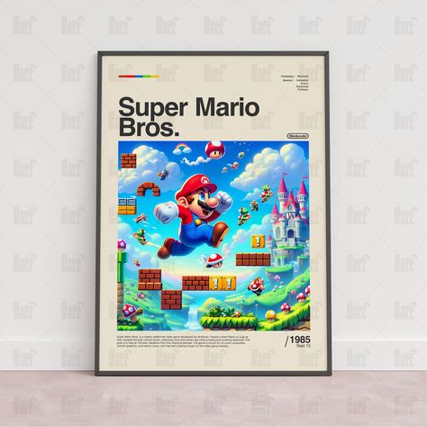 Vintage Video Game Posters, Gaming Poster Design, Nintendo Bedroom, Super Mario Bros Poster, Video Games Poster, Gamer Wall Art, Video Game Wall Art, Games Poster, Retro Games Poster