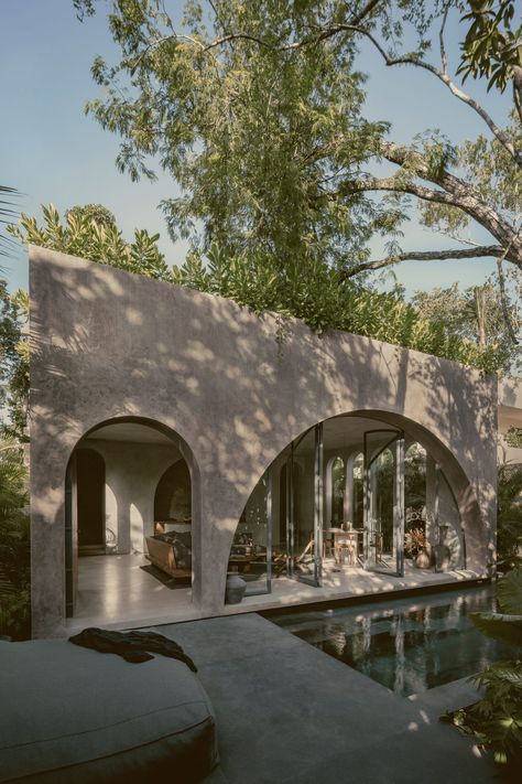 Villa Petricor by CO-LAB sits within a tropical garden in Tulum Brutalist House, Polished Cement, Monochromatic Palette, Concrete Home, Built In Furniture, Concrete House, Tulum Mexico, December 2022, Design Office