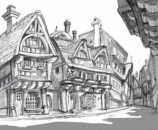 Village Images, Tangled Concept Art, Tangled 2010, Perspective Drawing Architecture, Medieval Village, Building Drawing, Mountain Pass, Disney Concept Art, Tangle Art