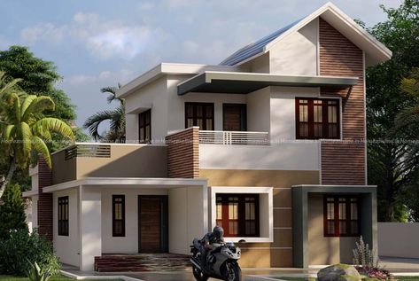 Homezonline collections never ending. It updates new styles daily. today we proudly present Simple and elegant duplex house design. The total built up area is 1700 square feet. Required land area for this Simple and elegant duplex house design is 6 cent plot. And estimated construction cost is 31 lakh. Simple Duplex House Design, Office Reference, 30x50 House Plans, Front Building Design, Concrete Fountains, Sloped Roof, House Models, Kerala House, Narrow Lot House Plans