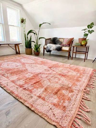 Miami Bedroom, Moroccan Rug Living Room, Pink Boho Rug, Ny Apartment, Salmon Peach, Braided Fringe, Room Size Rugs, Prayer Corner, Interior Paintings