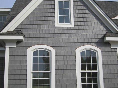 Shutters Colors, Cedar Vinyl Siding, Exterior Shutter Colors, Cottage Addition, Vinyl Shake Siding, Vinyl Siding Colors, Cement House, Grey Exterior House Colors, Cedar Shake Siding