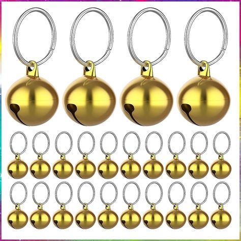 Molain 24pcs Cat Bells & Dog Collar Bells with Keyrings, Training Jingle Bell Collar Pendant Pet Accessories Festival Party D Dog Necklace Collar, Bell Collar, Crochet Cat Hat, Dog Bell, Large Dog Collars, Japanese Cat, Festival Diy, Party Diy, Jingle Bell